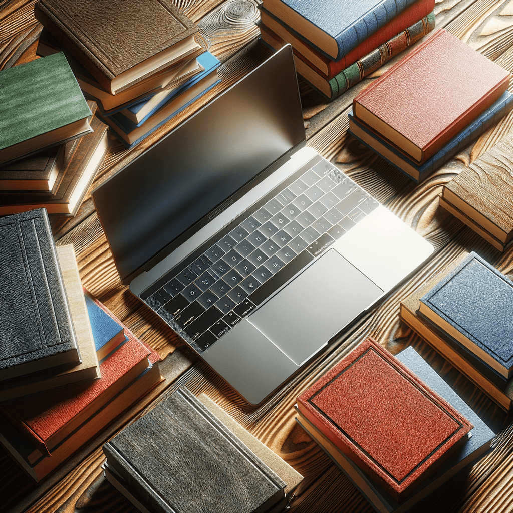 Un ordinateur et des livres scolaires